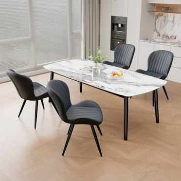 Hawsaiy Upholstered Dining Chairs Set of 4, Modern Kitchen Chairs with Backrest and Metal Legs, 19" Seat Height,Dark Gray