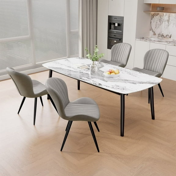 Hawsaiy Upholstered Dining Chairs Set of 4, Modern Kitchen Chairs with Backrest and Metal Legs, 19" Seat Height,Light Gray