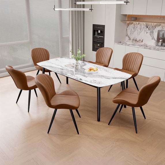 Hawsaiy Upholstered Dining Chairs Set of 6, Modern Kitchen Chairs with Backrest and Metal Legs, 19" Seat Height,Brown