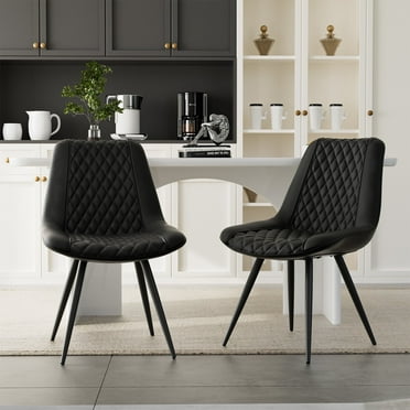 Hawsaiy Modern Dining Chairs Set of 2, Top PU Leather Upholstered Dining Room Chairs with Metal Legs, Ergonomic Kitchen Chairs for Kitchen Dinning Room,Black
