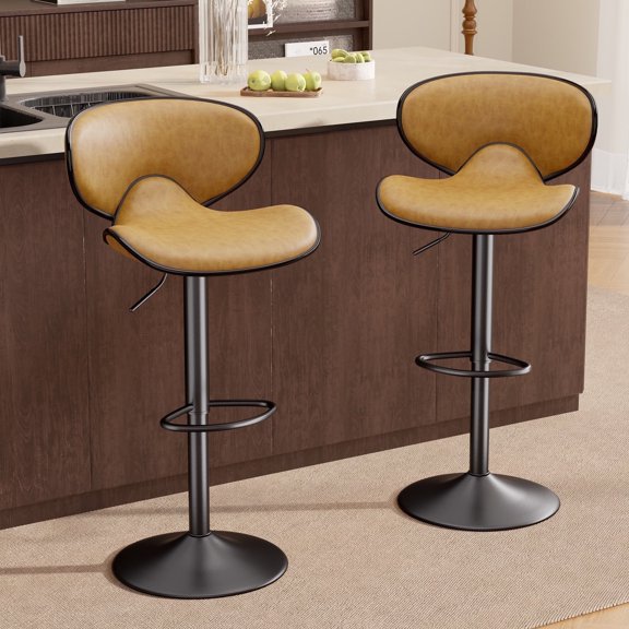 Hawsaiy Adjustable Swivel Bar Stools Set of 2 with Back and Footrest, Faux Leather Counter Height Kitchen Stools, Modern Bar Chairs for Island and Home Bar, Yellow