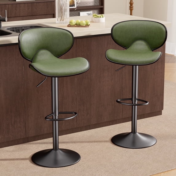 Hawsaiy Adjustable Swivel Bar Stools Set of 2 with Back and Footrest, Faux Leather Counter Height Kitchen Stools, Modern Bar Chairs for Island and Home Bar, Green