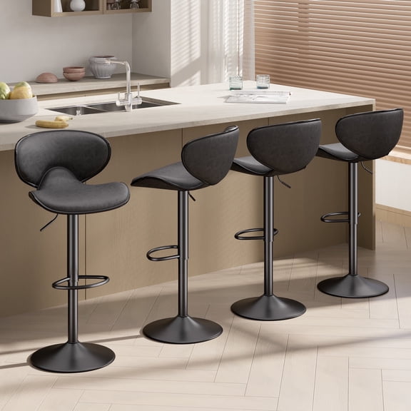 Hawsaiy Adjustable Swivel Bar Stools Set of 4 with Back and Footrest, Faux Leather Counter Height Kitchen Stools, Modern Bar Chairs for Island and Home Bar, Black