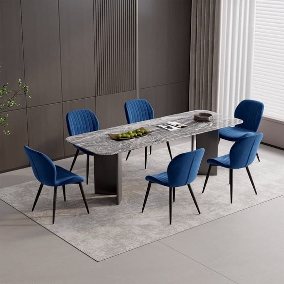 Hawsaiy Modern Velvet Dining Chairs Set of 6,Upholstered Armless Chairs with Metal Legs and Thick Cushions,Blue