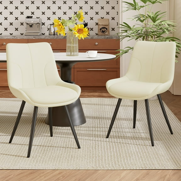 Hawsaiy Modern Faux Leather Dining Chair Set of 2 with Sturdy Metal Frame,Beige