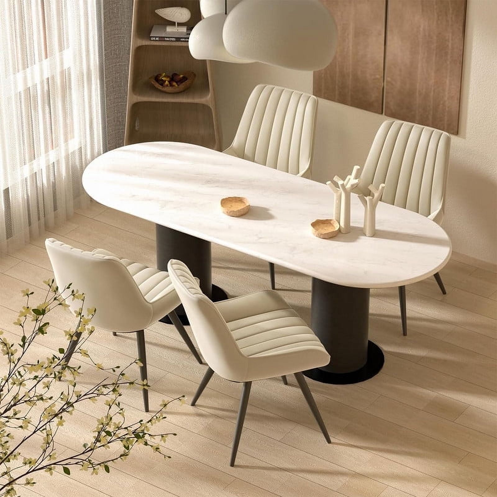 Hawsaiy Modern Upholstered Dining Chairs Set of 4, Comfy Kitchen Side Chairs with Thick Cushions & Metal Legs, Beige