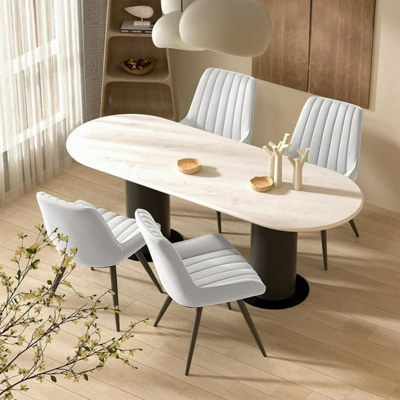 Hawsaiy Modern Upholstered Dining Chairs Set of 4, Comfy Kitchen Side Chairs with Thick Cushions & Metal Legs, White