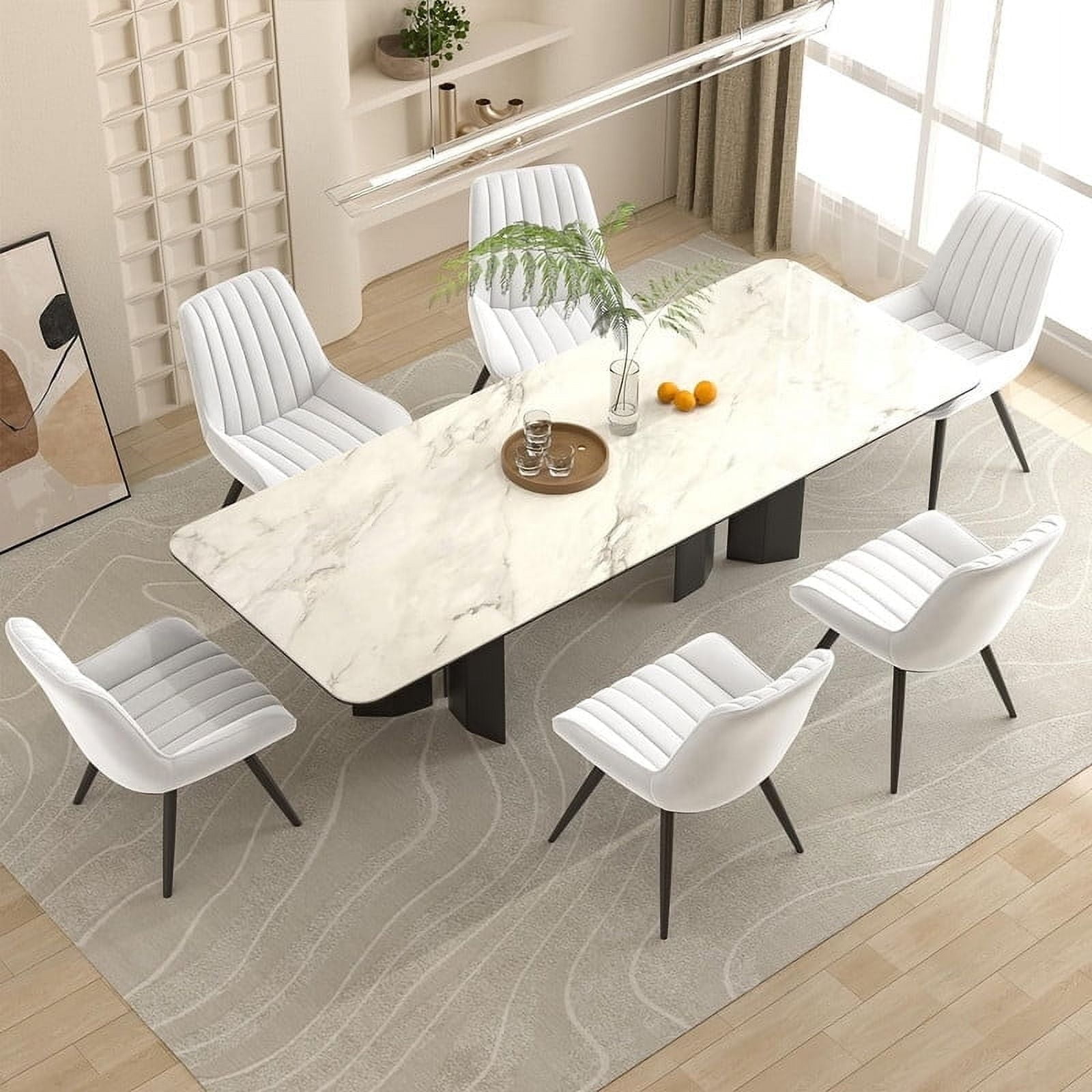 Hawsaiy Modern Upholstered Dining Chairs Set of 6, White, with Thick