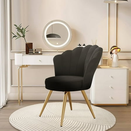 Hawsaiy Modern Velvet Accent Chair with Gold Metal Legs,Upholstered Vanity Chair for Bedroom, Makeup Room, or Living Room, Black