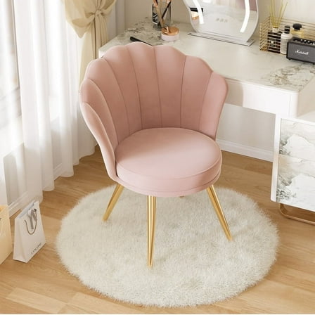Hawsaiy Modern Velvet Accent Chair with Gold Metal Legs,Upholstered Vanity Chair for Bedroom, Makeup Room, or Living Room, Pink