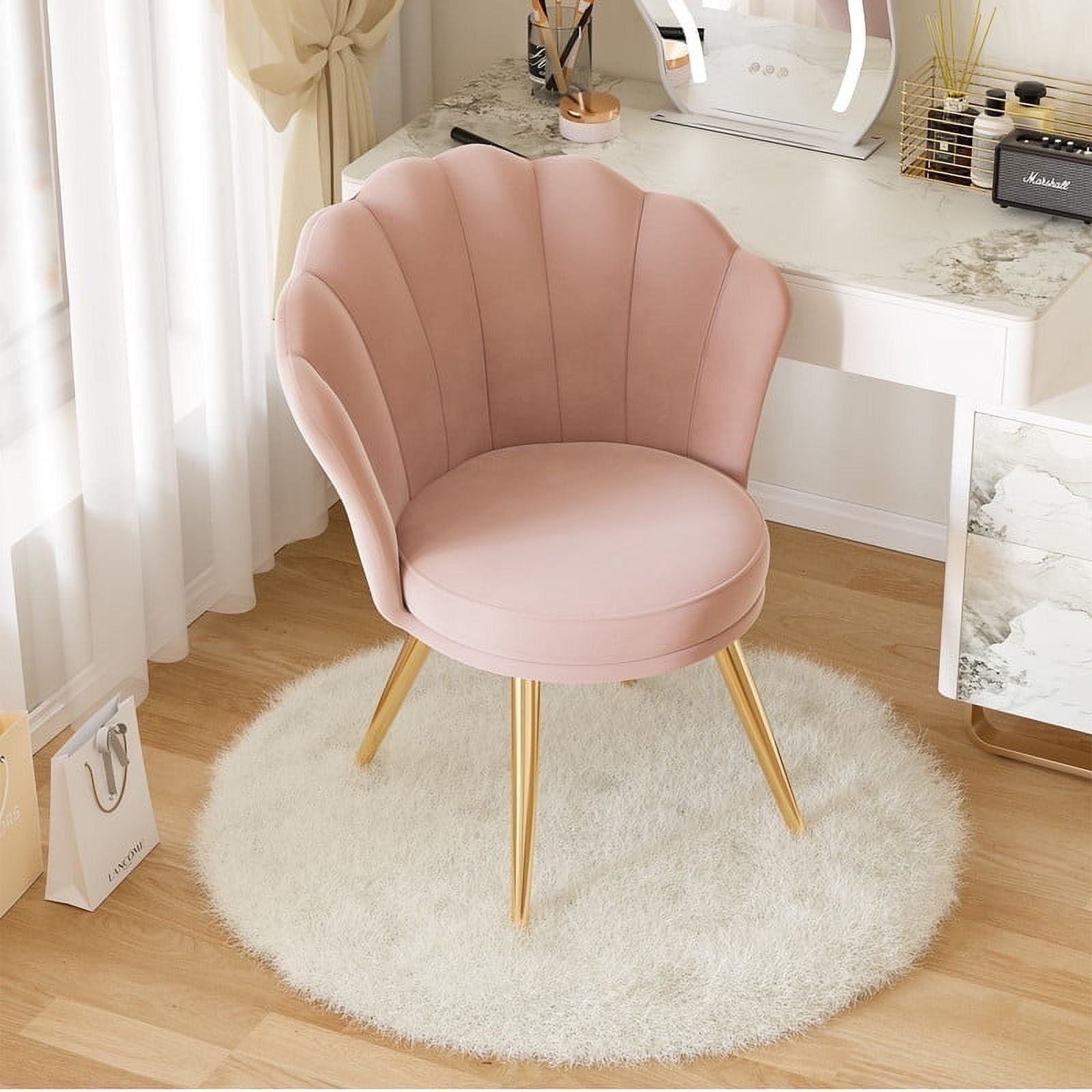 Hawsaiy Modern Velvet Accent Chair Set of 2 with Gold Metal Legs,Upholstered Vanity Chair for Bedroom, Makeup Room, or Living Room, Pink