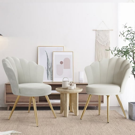 Hawsaiy Modern Velvet Accent Chair Set of 2 with Gold Metal Legs,Upholstered Vanity Chair for Bedroom, Makeup Room, or Living Room,White