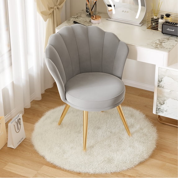 Hawsaiy Modern Velvet Accent Chair with Gold Metal Legs,Upholstered Vanity Chair for Bedroom, Makeup Room, or Living Room, Gray