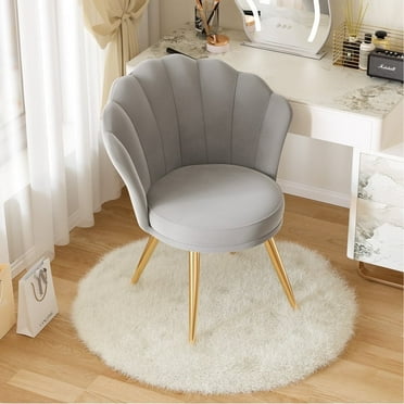 Hawsaiy Modern Velvet Accent Chair with Gold Metal Legs,Upholstered Vanity Chair for Bedroom, Makeup Room, or Living Room，Gray