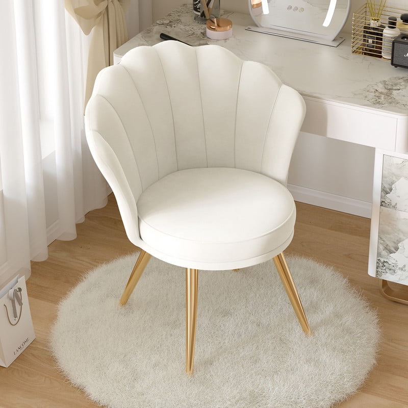 Hawsaiy Modern Velvet Accent Chair with Gold Metal Legs,Upholstered Vanity Chair for Bedroom, Makeup Room, or Living Room, White