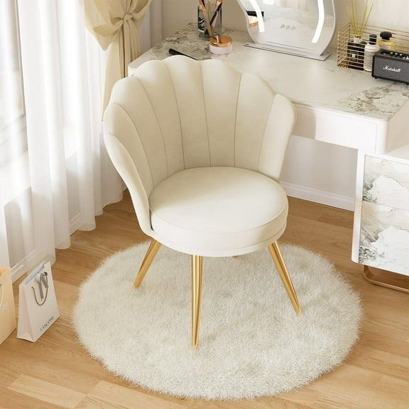 Hawsaiy Modern Velvet Accent Chair with Gold Metal Legs,Upholstered Vanity Chair for Bedroom, Makeup Room, or Living Room, White