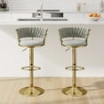thumbnail image 1 of Hawsaiy Modern Velvet Bar Stool Set of 2 with Woven Back and Footrest for Kitchen, Bar, and Dining Spaces,Light Gray, 1 of 9