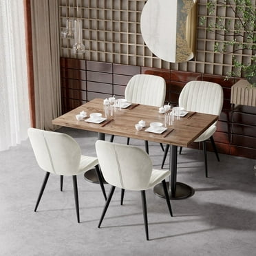 Hawsaiy Modern Velvet Dining Chairs Set of 2,Upholstered Armless Chairs with Metal Legs and Thick Cushions,Cream