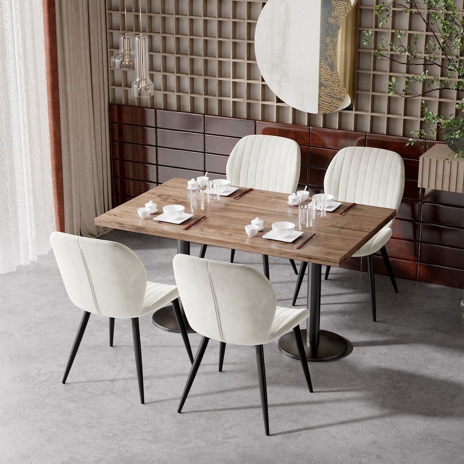 Hawsaiy Modern Velvet Dining Chairs Set of 4,Upholstered Armless Chairs with Metal Legs and Thick Cushions,Cream