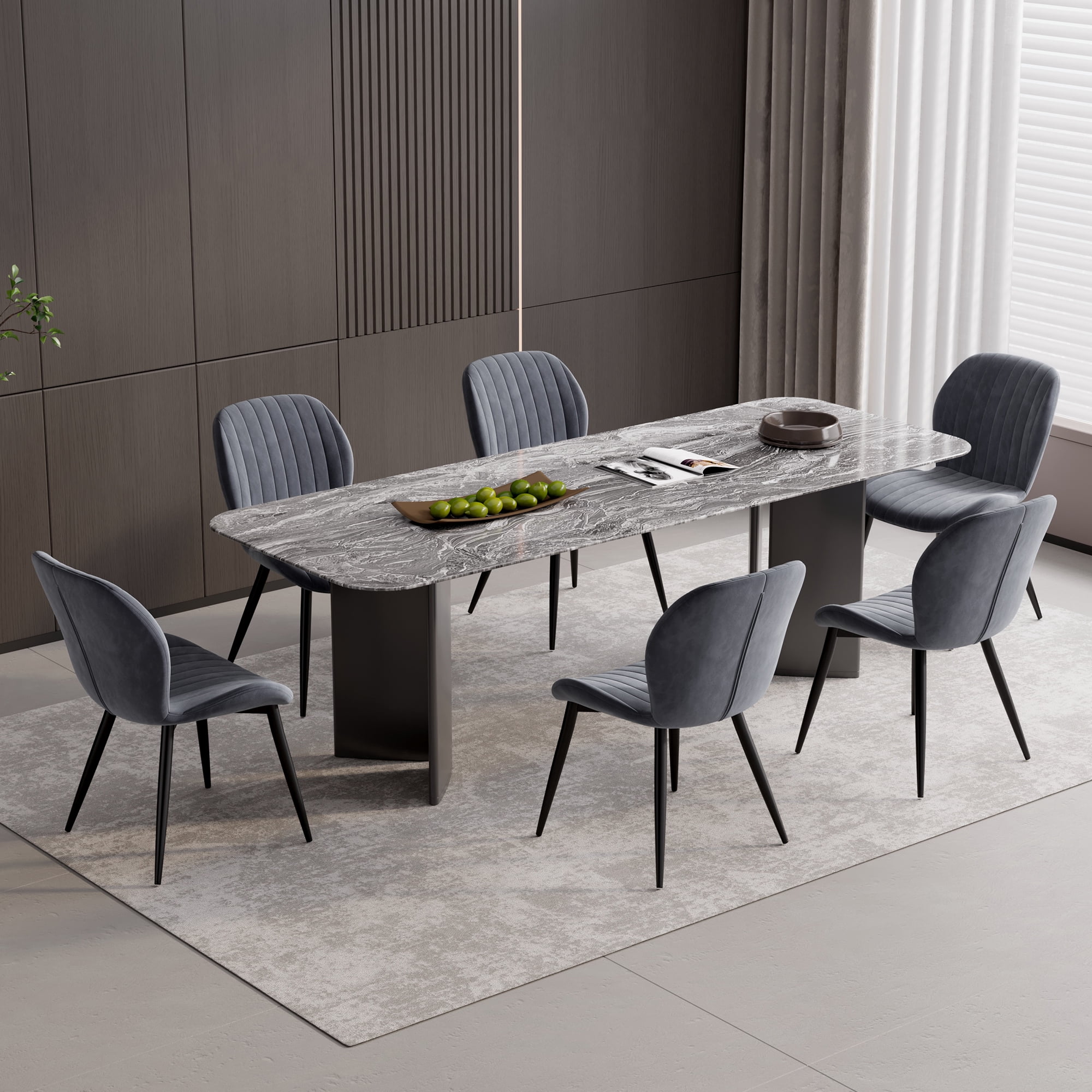 Hawsaiy Modern Velvet Dining Chairs Set of 6,Upholstered Armless Chairs with Metal Legs and Thick Cushions,Dark Gray