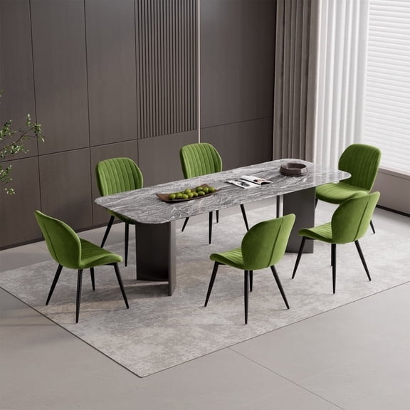 Hawsaiy Modern Velvet Dining Chairs Set of 6,Upholstered Armless Chairs with Metal Legs and Thick Cushions,Green
