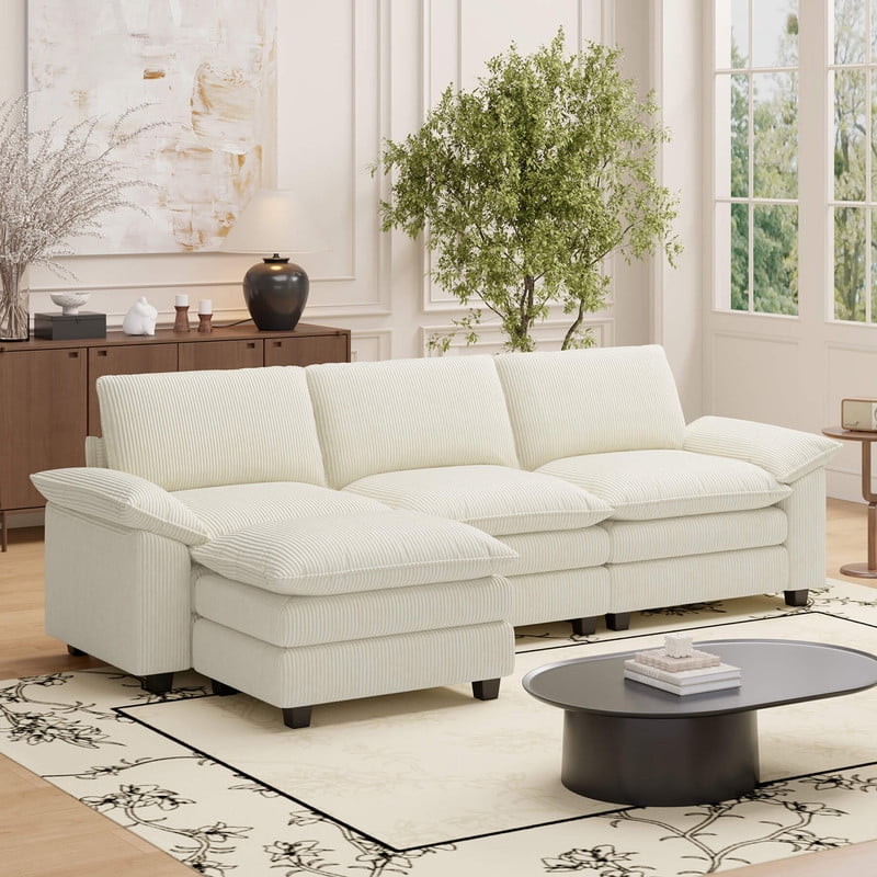 Hawsaiy 118" L-Shaped Modular Sectional Sofa, Corduroy Fabric Couch with Deep Seats, Removable Cushions, Spacious and Comfortable for Living Room, Apartment, or Office