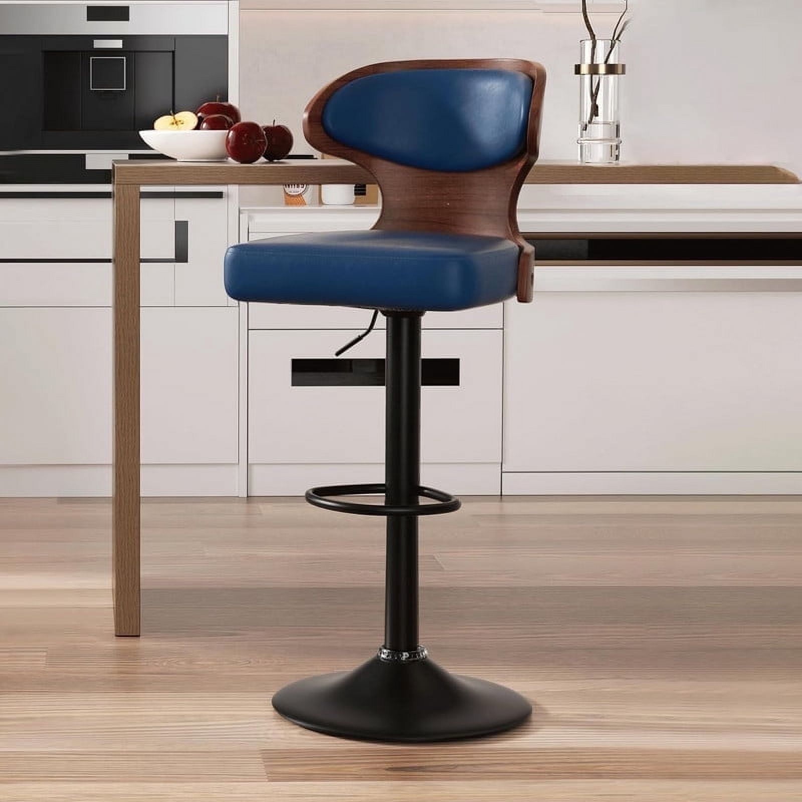 Hawsaiy Bar Stools Set of 1, Adjustable Height 24.5"-33.5", Bentwood Swivel Barstools with Back & Footrest, PU Leather Upholstered Bar Chairs for Kitchen Island, Dining Room, Home Bar