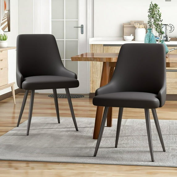 Hawsaiy PU leather Dining Chairs Set of 2 with Durable Metal Legs,Black