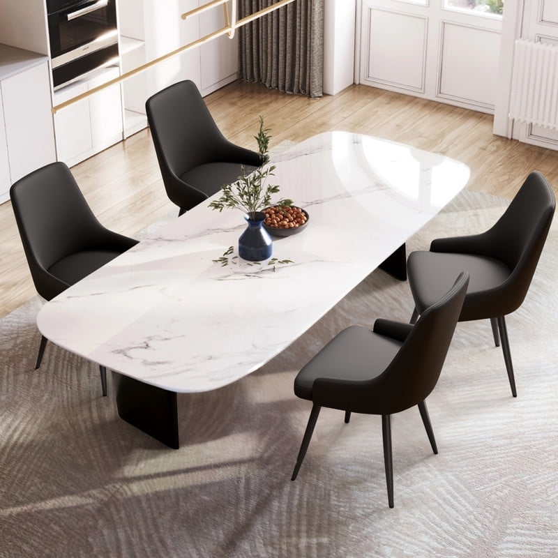 Hawsaiy PU leather Dining Chairs Set of 4 with Durable Metal Legs,Black ...