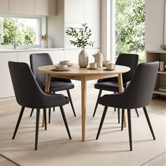 Hawsaiy Mid Century Modern Dining Chairs Set of 4, Faux Leather Dining Room Chairs with Metal Legs, Black