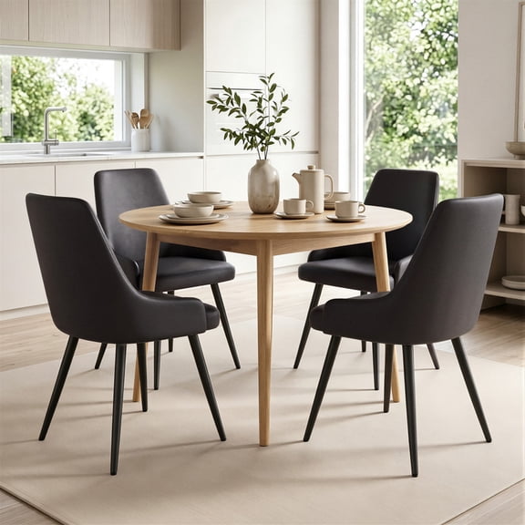 Hawsaiy Mid Century Modern Dining Chairs Set of 4, Faux Leather Dining Room Chairs with Metal Legs, Black