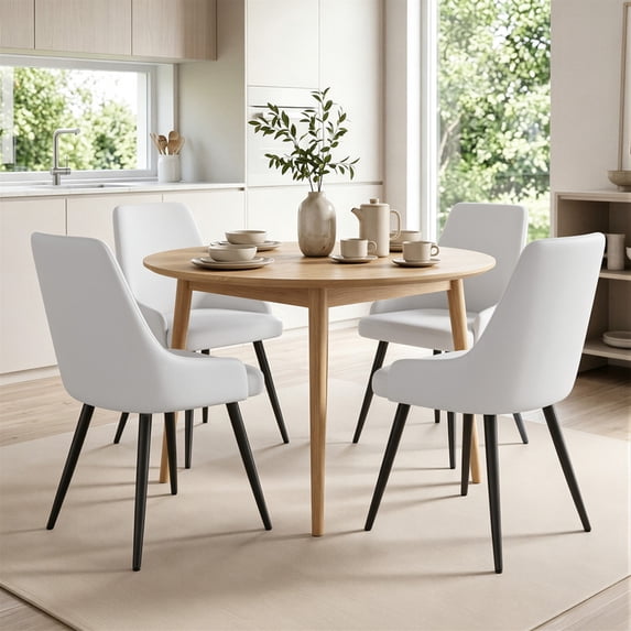 Hawsaiy Mid Century Modern Dining Chairs Set of 4, Faux Leather Dining Room Chairs with Metal Legs, White