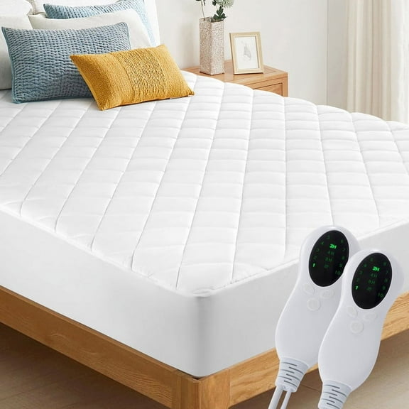Hawsaiy Queen Size Heated Mattress Pad, Electric Bed Warmer with 10 Heat Settings, 2-4-8H Auto Off, Coral Fleece, Deep Pocket up to 18", Machine Washable, White