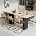 thumbnail image 1 of Hawsaiy Rattan Bar Stools Set of 6, 26" Counter Height Bar Stools with Solid Wood & Cane Back, Upholstered Velvet Kitchen Island Stools with Chrome Metal Legs & Footrest, Dark Brown, 1 of 8