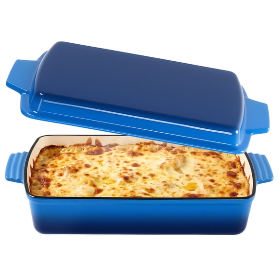 Hawsaiy Rectangular Enamel Dutch Oven with Ergonomic Binaural Handles, Perfect for All Stovetops and Oven Cooking, Dark Blue