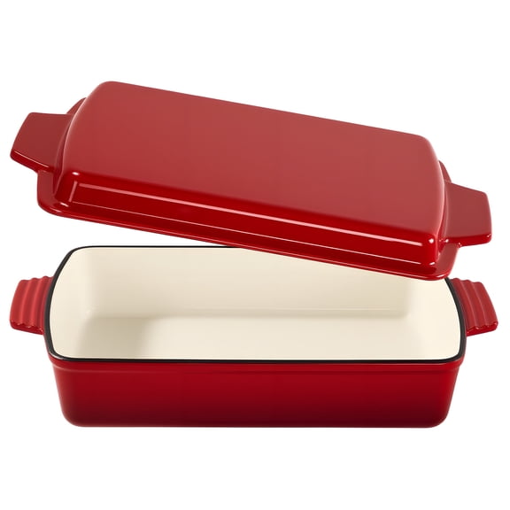 Hawsaiy Rectangular Enamel Dutch Oven with Ergonomic Binaural Handles, Perfect for All Stovetops and Oven Cooking, Red