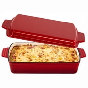 Hawsaiy Rectangular Enamel Dutch Oven with Ergonomic Binaural Handles, Perfect for All Stovetops and Oven Cooking, Red