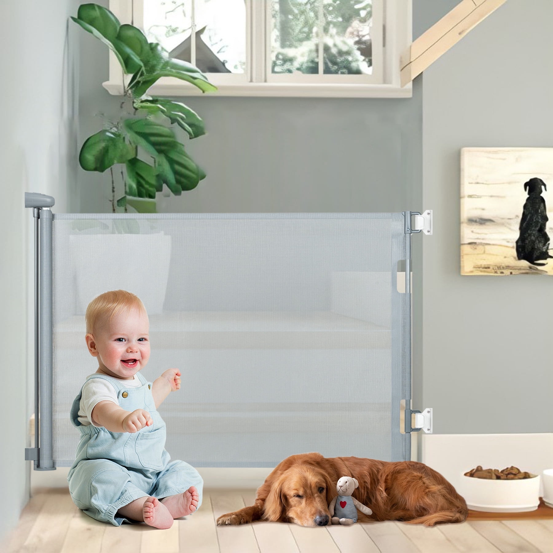 Image showcasing Hawsaiy Retractable Baby Safety Gate for Baby and Pet Extends to 55 ...