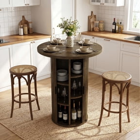 Hawsaiy Round Bar Table with Storage, 31.5" Pub Table with Sliding Door Cabinet, 39.6" Tall Bar Height Table, Modern Bistro Cocktail Table for Kitchen, Dining Room, Home Bar, Small Spaces