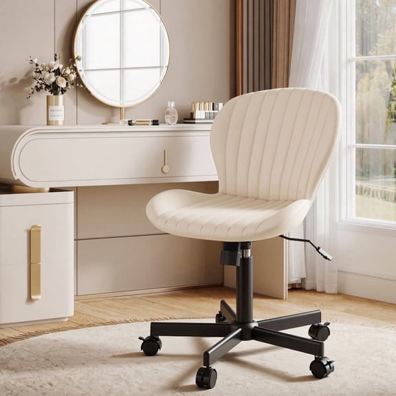Hawsaiy Shell-Shaped Swivel Office Chair, 360° Rotating Vanity Desk Chair with Rocking Function for Home Office, Bedroom, Makeup Vanity, Beige