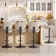 Hawsaiy Swivel Bar Stools Set of 4, Adjustable Height Faux Leather Bar Stools with Back, Double-Layer Upholstered Counter Height Bar Chairs for Kitchen Island, Khaki