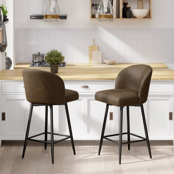 Hawsaiy Swivel Bar Stools Set of 2, 27.5" PU Leather Bar Chairs with High Back & Metal Legs for Kitchen Island & Dining Room