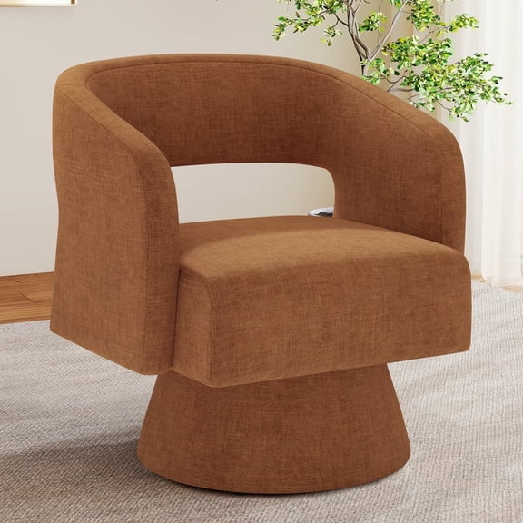 Hawsaiy Swivel Barrel Accent Chair, Oversized Chenille Upholstered Armchair with 360° Rotation, Modern Comfy Lounge Chair for Living Room, Bedroom, Office, Caramel (1Pcs)