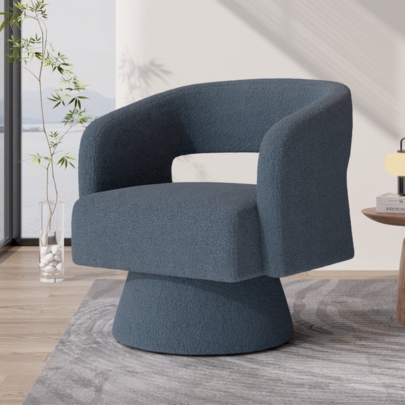 Hawsaiy Swivel Barrel Accent Chair, Oversized Teddy Upholstered Armchair with 360° Rotation, Modern Comfy Lounge Chair for Living Room, Bedroom, Office, Blue(1Pcs)