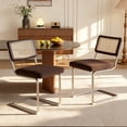 thumbnail image 1 of Hawsaiy Velvet Rattan Dining Chairs Set of 2, Upholstered Dining Room Chairs with Cane Back, Mid Century Modern Cantilever Kitchen Chairs, Chrome Frame Armless Side Chairs, Brown, 1 of 12