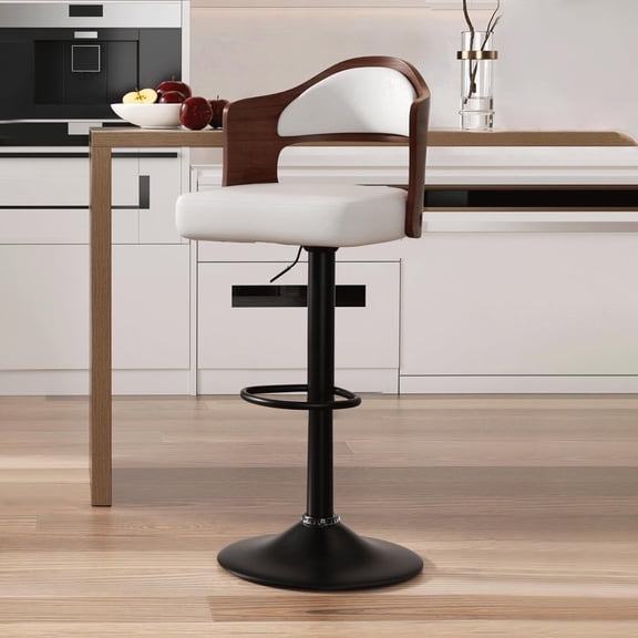 Hawsaiy Wooden Bar Stools Set of 1, Adjustable Height 24.5-33.5IN, Wooden Bar Chairs with PU Leather Upholstery, Back & Footrest for Kitchen, Dining, and Home Bar