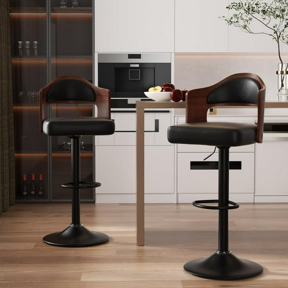 Hawsaiy Wooden Bar Stools Set of 2, Adjustable Height 24.5-33.5IN, Wooden Bar Chairs with PU Leather Upholstery, Back & Footrest for Kitchen, Dining, and Home Bar