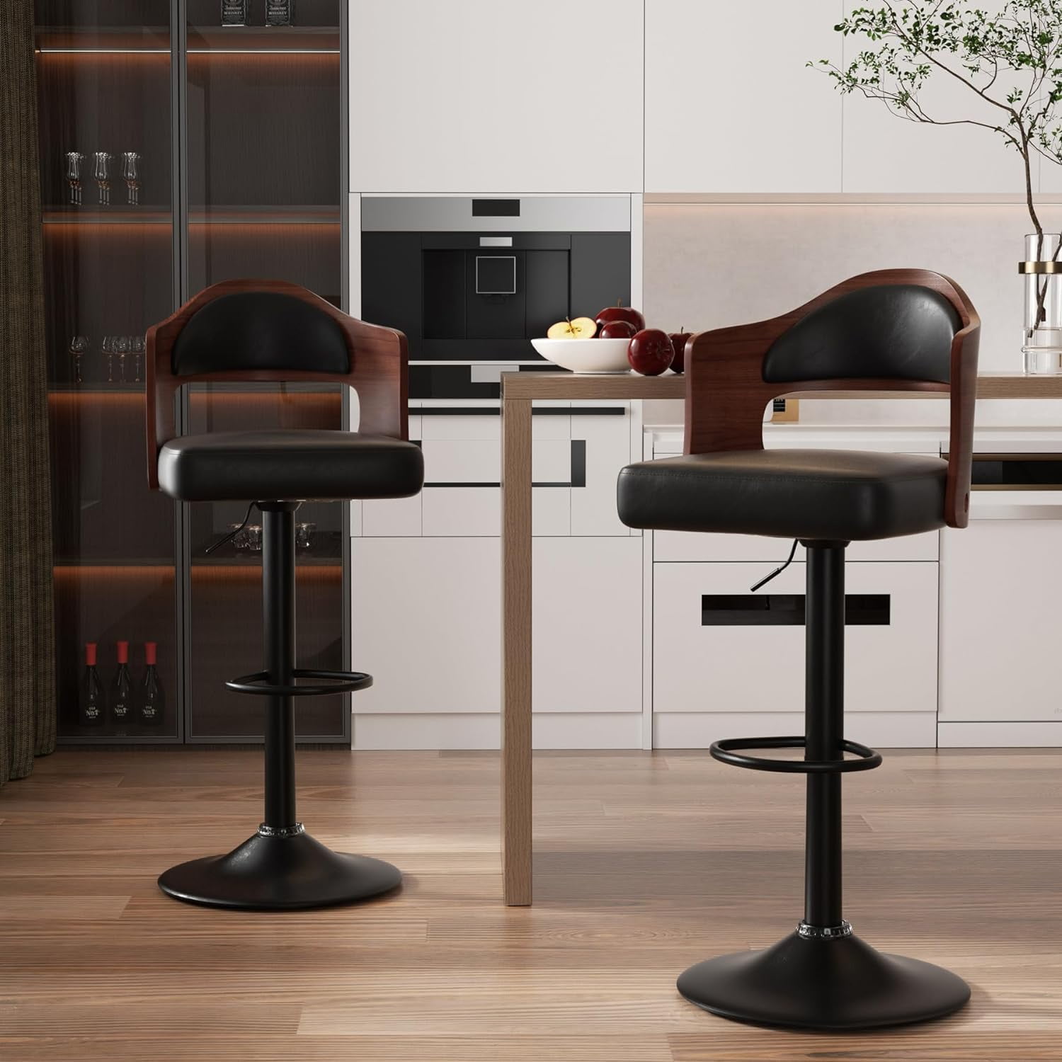Hawsaiy Wooden Barstools PU Leather Upholstered Bar Chairs Set of 2