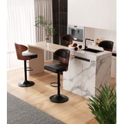 Hawsaiy Bar Stools Set of 4, Adjustable Height 24.5"-33.5", Bentwood Swivel Barstools with Back & Footrest, PU Leather Upholstered Bar Chairs for Kitchen Island, Dining Room, Home Bar
