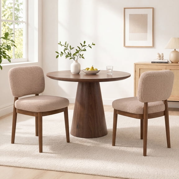Hawsaiy Wooden Dining Chairs Set of 2, Boucle Upholstered Dining Room Chairs with Solid Wood Legs, Mid Century Modern Kitchen Chairs, Farmhouse Side Chairs with Back for Dining Room, Khaki